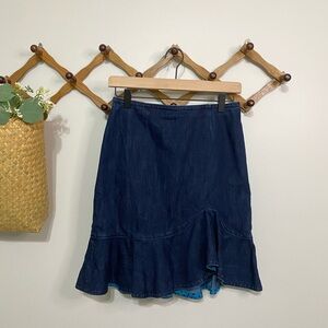 Anthropologie Leifsdottir Blue Asymmetrical Trumpet Skirt with Ruffles